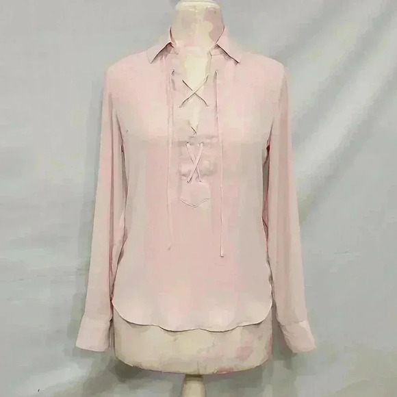 Express Sheer Lace Up Neckline Blouse - Picture 1 of 10
